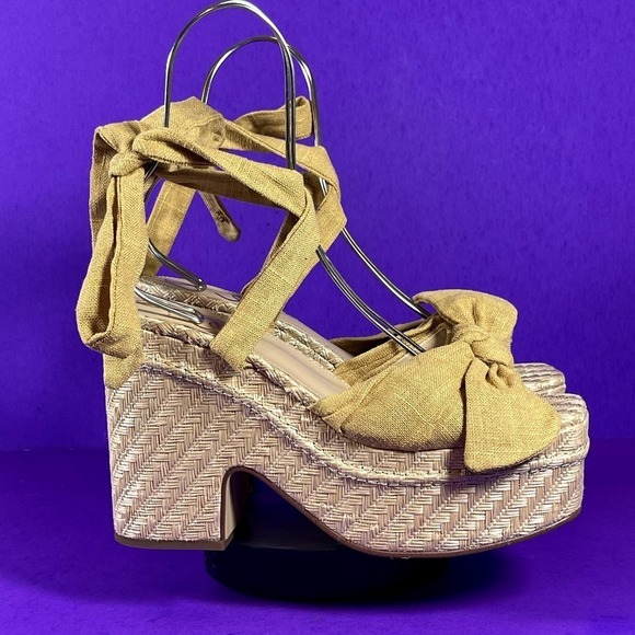 Sam Edelman Women's Mustard Yellow TULA Wedge Sandals Shoe Size 9.5-NEW - Picture 1 of 8
